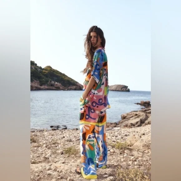 Zara Printed Flowing Two Piece Suit XS 🌸 Bloggers Favorite Sold Out! - Picture 3 of 13